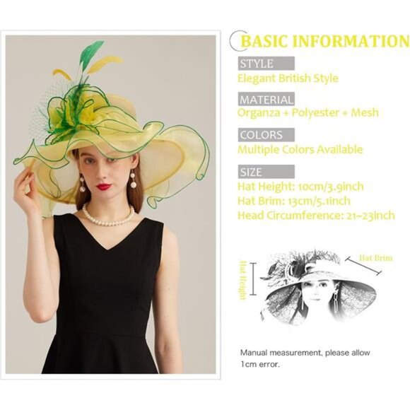 Women's Kentucky Derby Church Dress Hat 10-yellow,green - Picture 2 of 7